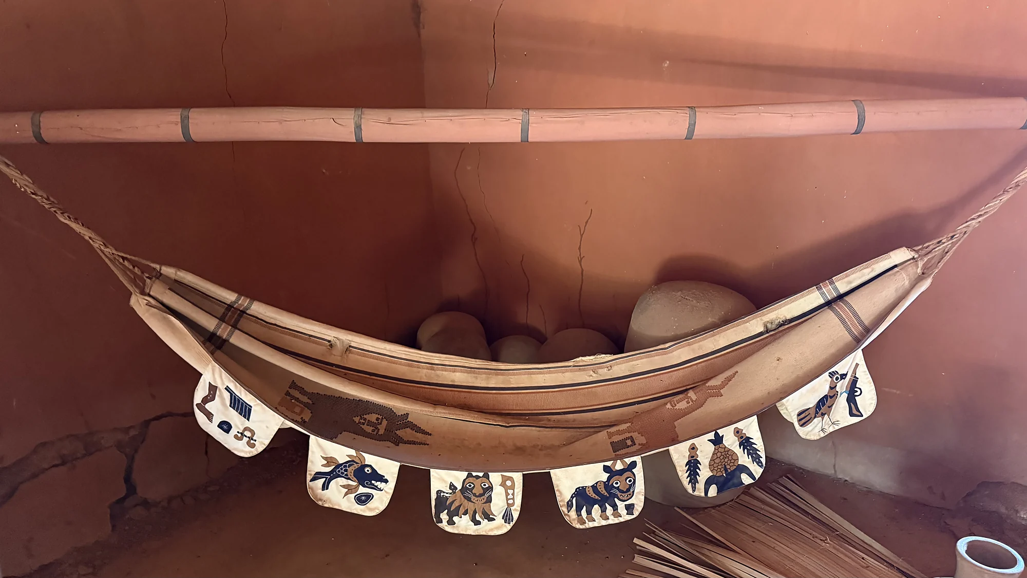 Decorated royal hammock at the Abomey palace